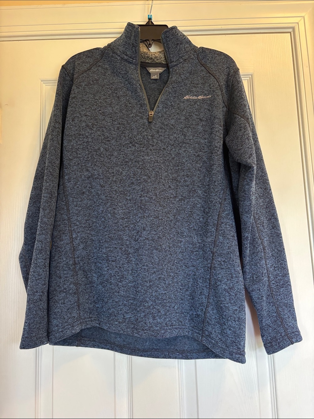 Eddie Bauer Men's Heathered Navy Quarter-Zip Sweater Pullover